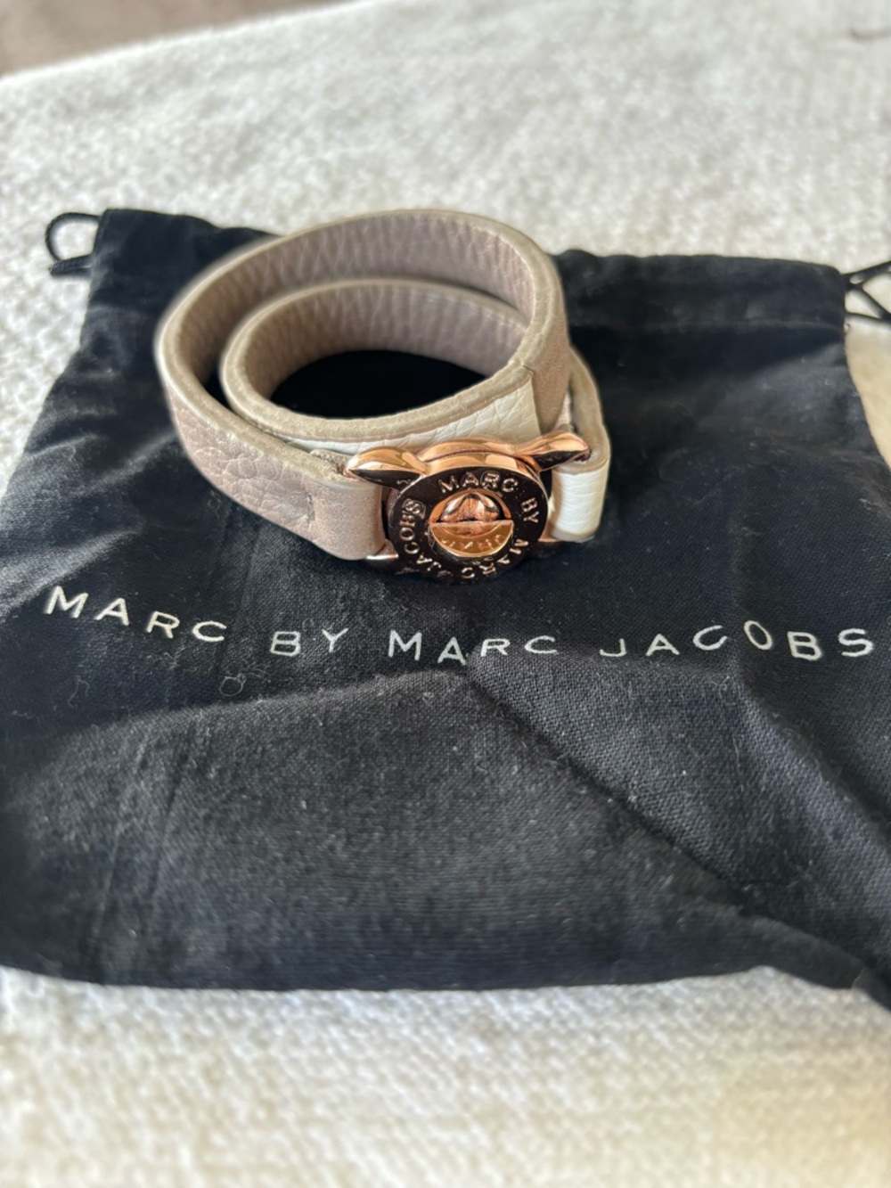 Marc by Marc Jacobs Taupe and Cream Double Wrap Bracelet with Rose Gold Logo